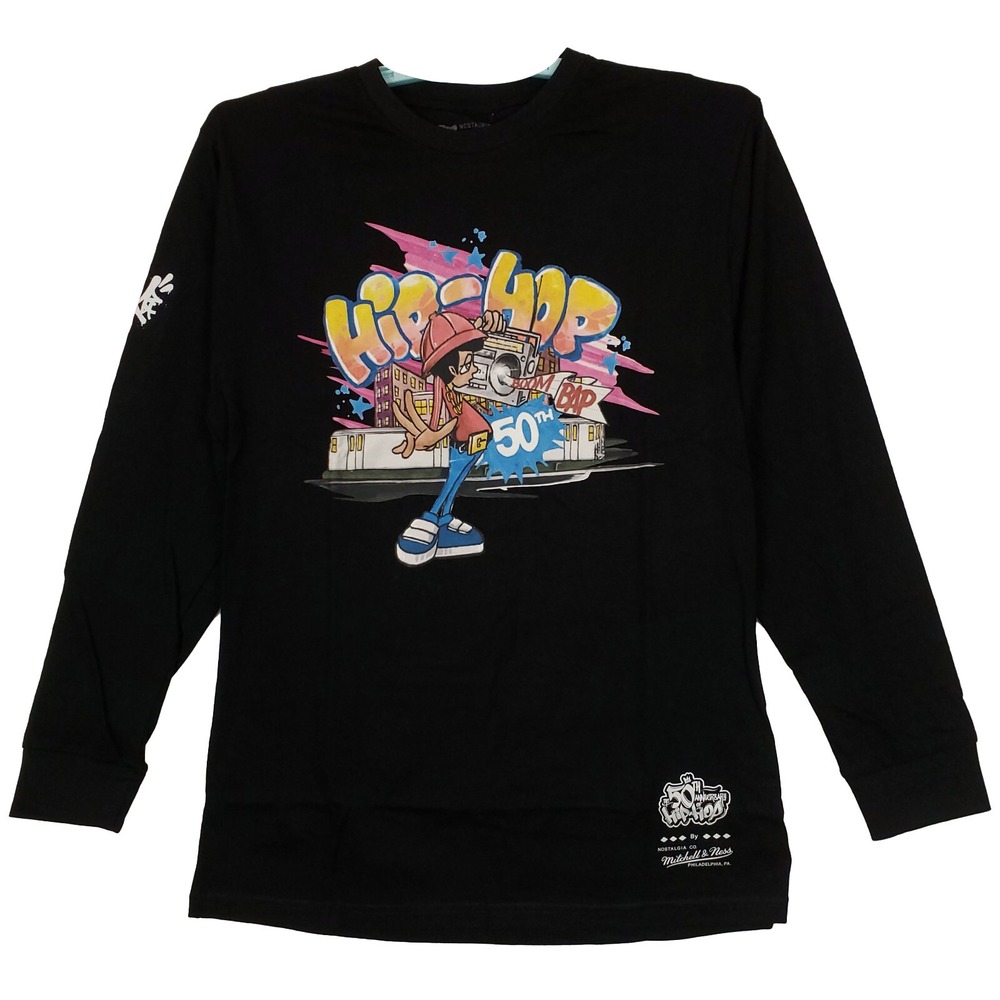 50th Hip Hop Mitchell & Ness Medium Longsleeve Shirt Graffiti Boombox Art NWT
